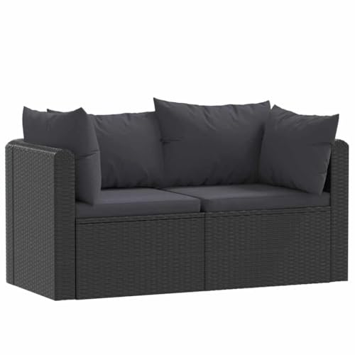 vidaXL Gartenmöbel 2-TLG. mit Auflagen Lounge Sofa Garten Sofagarnitur Sitzgruppe Gartensofa Gartenset Rattansofa Poly Rattan Schwarz