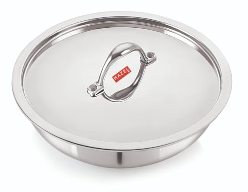 HAZEL Tri-Ply Stainless Steel Induction Bottom Tasra with Stainless Steel Lid, 2 Litre, 22.5 cm