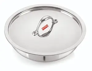 HAZEL Triply Stainless Steel Triply Tasra Kadai with Lid, 2 litres I Heavy Bottom Triply Cookware for Gas and Induction Cooktop