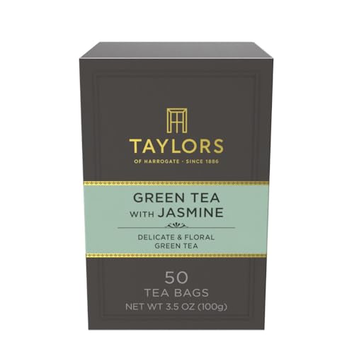 Taylors of Harrogate Green Tea with Jasmine, Pillow Tea Bags, 50 Count (Pack of 1), Delicate, Floral and Sweet, Caffeinated, Enjoy Hot or Iced, 50 Teabags