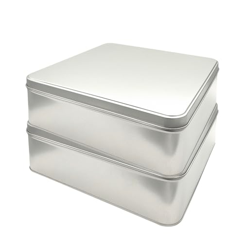 Aucomptoirdesboites Lot de 2 boîtes à biscuits carrées 23 × 23 cm – Fer‑blanc vernis alimentaire – Couvercle cloche – Usage alimentaire – Rangement...