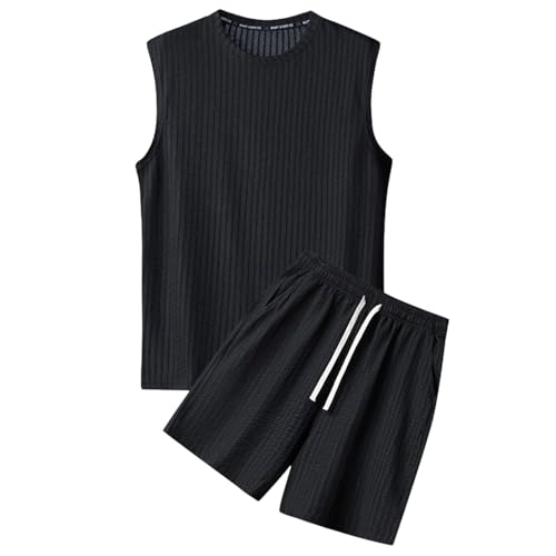 Ensemble d'été décontracté 2 pièces homme noir XXL pour plage et détente