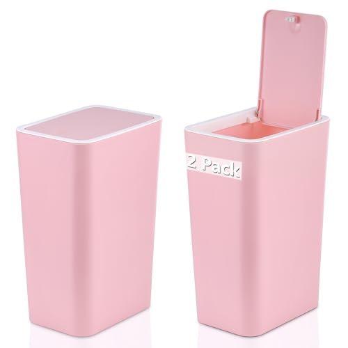 Image of Eleckey Small Trash Can with Lid(Pink) - 2 Pack