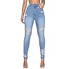 Floerns Women's High Waisted Ripped Skinny Jeans Destroyed Denim Pants Light Blue S