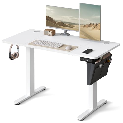 SONGMICS Scrivania Regolabile in Altezza Elettrica, 120 x 60 cm, Scrivania Elettrica, Tavolo con Memoria per 4 Altezze, per Ufficio, Bianco Nuvola LSD132W01