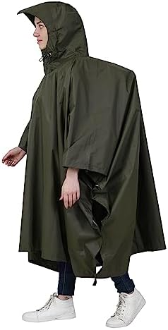 Rocksport Unisex Outdoor Rain Poncho for Adult,Multi Use, Waterproof, Lightweight, Reusable & Packable, One Size Fits Most (Army Green)