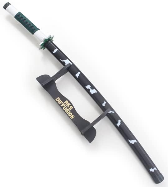 RKS DIFFUSION Katana Demon Slayer Epee Sanemi Shinazugawa Lame en Bois Sabre Kimetsu No Yaiba + Presentoir Inclus