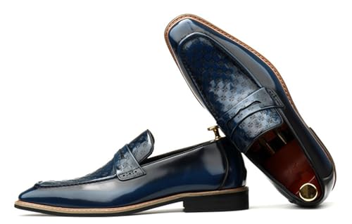 Santimon Men’s Genuine Leather Slip-On Loafers – Designer-Inspired Dress Shoes with Textured Checkered Vamp – Stylish Penny Loafers for Business, Wedding & Formal