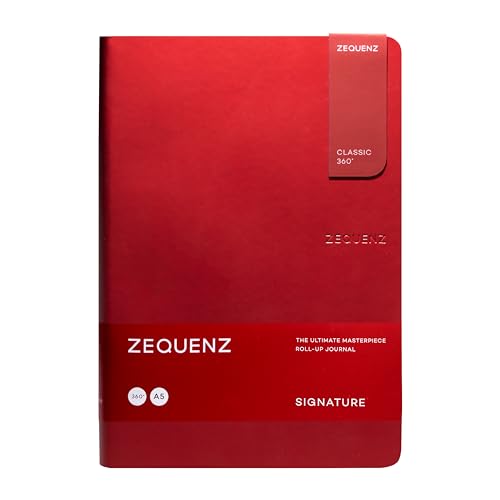 Image of Zequenz A5 Size Red Notebook Journal Squared Acid Free Paper 400 Pages 70GSM 360 Degree Flexibility 100% Handmade PU and White paper Classic Signature Series Bookmark Included