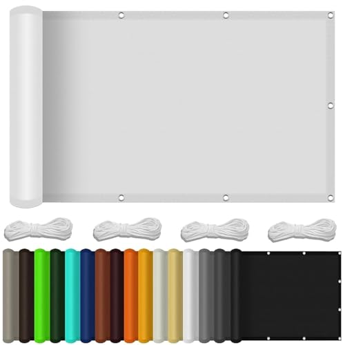 Balcon Privacidad Impermeable 70 x 240 cm Resistiente Al Viento y Polvo Revestimiento para Balcón con Ataduras de Cables para Barandillas de Balcón, Terraza y Jardín, Blanco