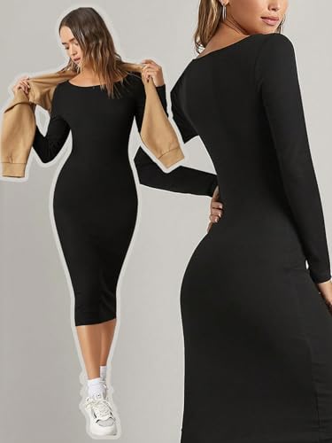 Image of Aahwan Orange Solid Round Neck Solid Bodycon Midi Dress for Women's & Girl's