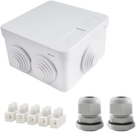 IP65 Waterproof ABS Plastic Junction Box Electrical Junction Box with Reserved Holes Indoor and Outdoor Universal Project Box with 2 Cable Gland, White,85 * 85 * 50cm（3.15 * 3.15 * 1.9inches）
