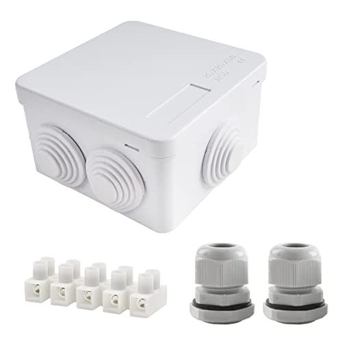 Ip65 Waterproof Abs Plastic Junction Box Electrical Junction Box With Reserved Holes Indoor And Outdoor Universal Project Box With 2 Cable Gland, White,85 * 85 * 50Cm（3.15 * 3.15 * 1.9Inches） #TOP25