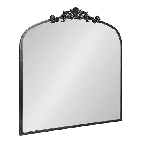 Image of Kate and Laurel Arendahl Ornate Traditional Square Arched Mirror; 28 x 30; Antique Black; Decorative Baroque Style Arch Vintage Mirror with Wide Frame and Ornamental Crown