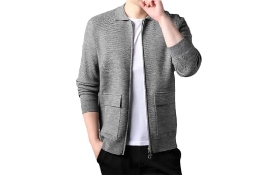 Men Warm Zip Lapel Sweater Men's Lapel Cardigan Solid Color Sweater Slim Fit Cardigan Sweater
