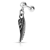 Pierced Owl 16GA Stainless Steel Jeweled Dangling Angel Wing Cartilage Tragus Barbell (Silver Tone)