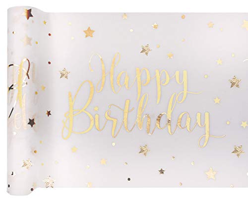 Tischband Tischläufer Happy Birthday weiß Gold 1 Stück Cover