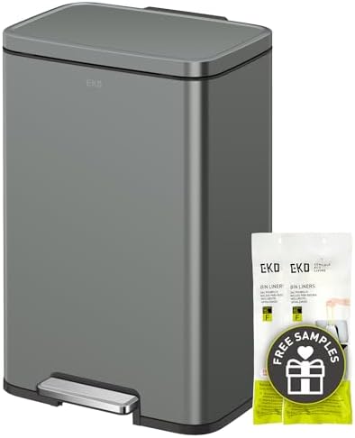 EKO Madison Nardo Grey Stainless Steel 50 Liter/13.2 Gallon Step Trash Can with Inner Liner - Fingerprint Resistant Finish