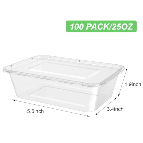 25 oz Plastic Meal Prep Container with Lids Disposable Clear Lunch Containers Stackable Food Storage Container Box Spill proof for salad snack Microwave Dishwasher Freezer Safe(100 Pcs) - Image 3