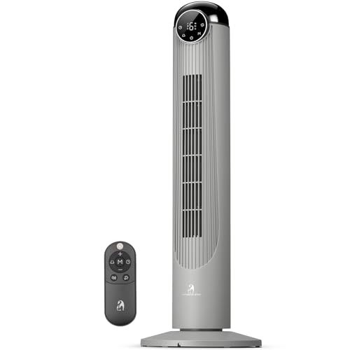 Image of Antarctic Star T36 Tower Fan-36 Inch, Bladeless Oscillating Fan with Remote, 6 Speeds & 4 Modes, LED Display, 9H Timer, Quiet Floor Standing Fan for Bedroom Living Room Office, Grey