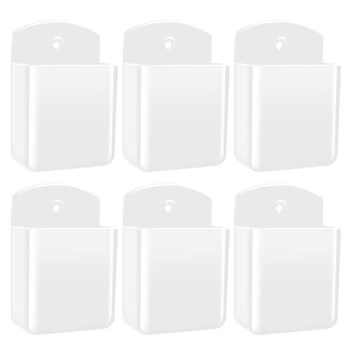 6 PCS Remote Control Holders Wall Mount, Self Adhesive TV Air Conditioner Remote Control Holder, Wall Mount Storage Box Organizer Wall Pen Holder Storage for Home Office School (White)