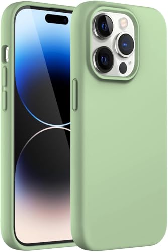 Image of Elzzi Microfiber Candy Case Compatible for iPhone 14 PRO MAX, Shockproof Slim Back Cover Liquid Silicone Case (Matcha Green)