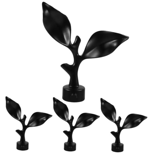 HOUDERCO 4個 アイアンアートカーテンロッドエンド?光黒樹葉デザイン装飾用ローマンロッドアクセサリー実用的取り付け簡単