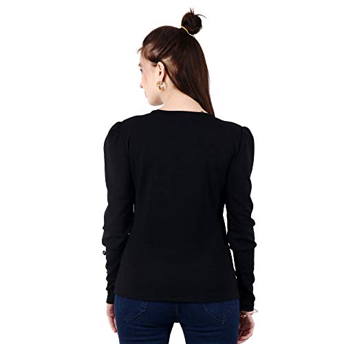 Image of POPWINGS Casual Solid Puff Button Long Sleeves Tops for Women || Summer Round Neck and Stylish Western Top for Women