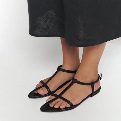 Flat Sandals for Women Adjustable Ankle Strap Slide Sandals Pointed Open Toe Flats Dressy Summer Sandals2
