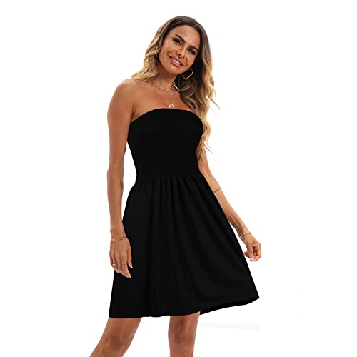 Comeon Women Off Shoulder Strapless Sleeveless Tube Top Dress Floral Summer Beach Coverup Flowy Midi Dress3