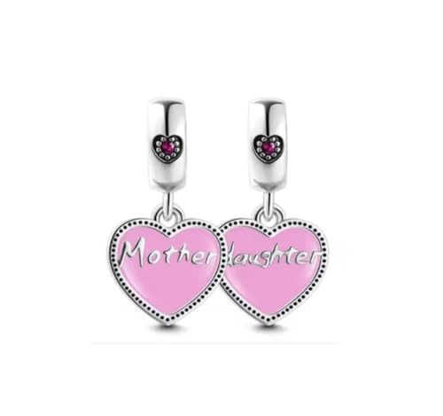 Colgante de plata de ley S925 para madre e hija con circonitas y elegante esmalte rosa