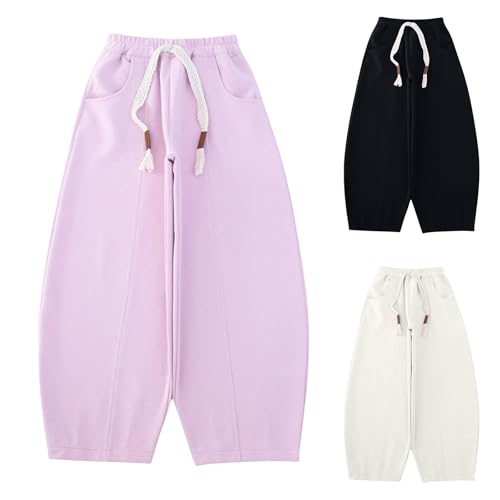 Wide Leg Pants for Teen Girls Casual Barrel Pants High Waisted Baggy Sweatpants Kids Drawstring Trousers with Pockets3