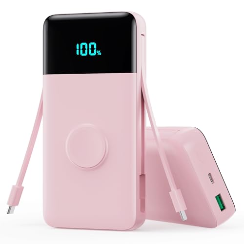 Image of Portable Charger Power Bank 40800mAh with Built-in Cables,25W Fast Phone Charging Portable Battery Pack,5 Outputs Travel Essentials Outdoor External Battery for iPhone 17 /16,Galaxy Android etc-Pink