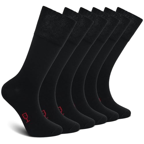 ZAKASA Mens Cotton Business Socks: Soft Top Dress Plain Socks Breathable Seamless Non-Binding Cuff for Suits Office and Casual Wear UK 8-11 Black 6 Pairs