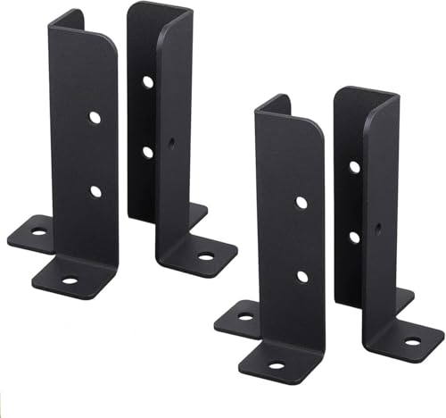 Kit de base de poste de madera ajustable de alta resistencia, balaustres de cubierta de hierro negro, anclaje de suelo for pabellón al aire libre, valla(4pcs)