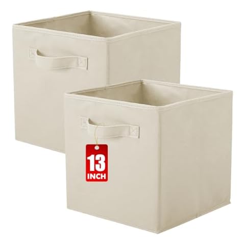 ShellKingdom Storage Bins, Foldable Fabric Storage Cubes And Cloth Storage Organizer Drawer For Closet And Toys Storage, 13 X 13 X 13 INCH, 2 Pack (Beige) Cover