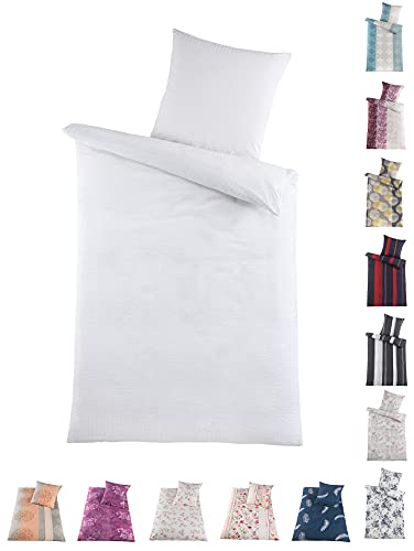 Seersucker bed linen cotton or microfibre 135 x 200 cm, 80 x 80 cm, non-iron, 100 % Cotton, White, 135 x 200 cm Baumwolle