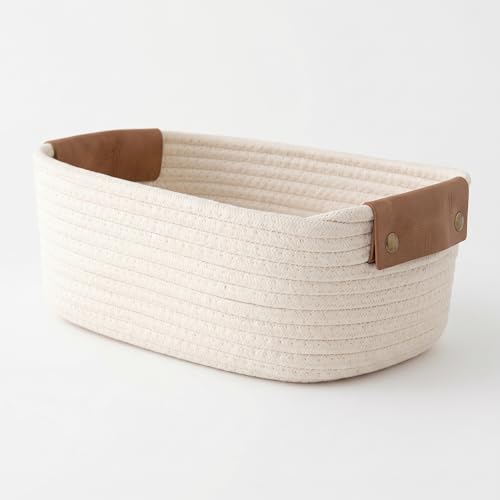 XAQAMY Aufbewahrungskorb Klein (28x22x11cm) - Waschbarer Korb geflochten aus Baumwolle mit...