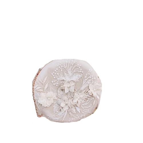 Pochette mariage luxe brodée avec minaudière ronde et chaîne dorée pour banquet chic