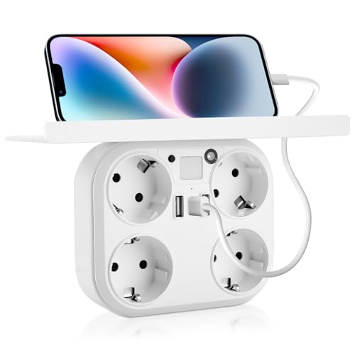 ELUBLU Presa multipla, con pallet, doppia presa per presa elettrica, con illuminazione controllabile, doppia presa per presa elettrica, 3 prese USB, colore: bianco