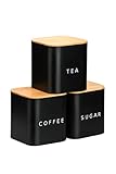Küchendosen-Set, für Kaffee, Tee & Zucker Vorratsdosen mit Bambusdeckel, Küchenorganizer, Organizer, Aufbewahrungsbox , Schwarz, 3er Set, … (Schwarz)