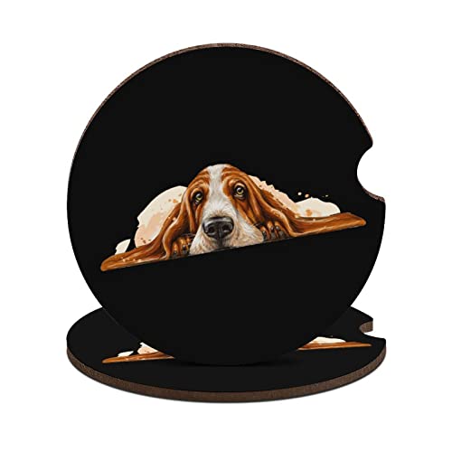 Portavasos para auto de madera Basset Hound 2PCS