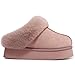 Litfun Fuzzy Platform Slippers for Women Comfy Winter House Shoes With Memory Foam Indoor Outdoor, Platform Pink 44-45
