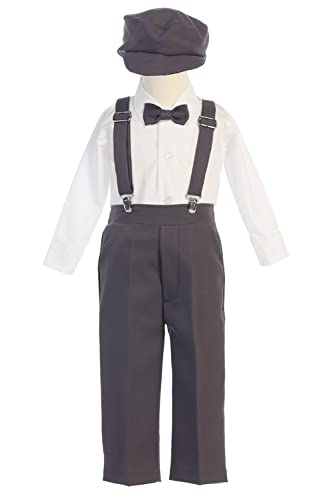 Image of Pink Princess Suspenders Pants Set - Toddler Wedding Outfit Boy - Baby Boy Formal Outfits - Easter Church Dress Clothes Tie