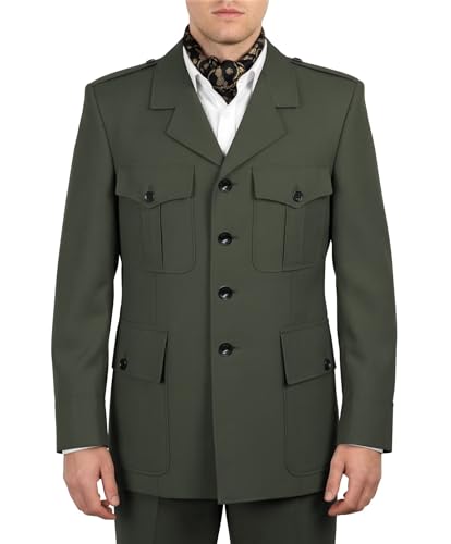 ZHOUYOPINPAI Mens 2 Piece Vintage Military Green Suit Captain Inspired Uniform for Security Sailor Performance Business Clothing 6XL