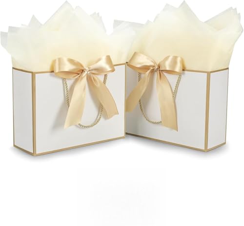 FLUETOOD Geschenktüten 2 Stück Geschenktaschen mit 2 Schleifenbändern 2 Grußkarten 4 Blatt Packpapier,Partytüten Geburtstag Papiertüten mit Henkel für Hochzeit Christmas Festivalfeier Feier