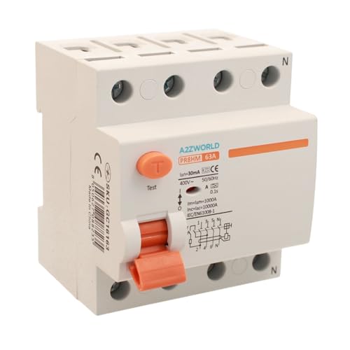Interrupteur différentiel pur, sauveteur triphasé type A 63A, RCCB 3P+N 10 kA 30 mA 380 V, 4 modules DIN, série PR8 HM électromagnétique, certifié IEC61008-1