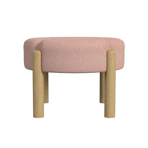 HomePop Luna Modern Round Ottoman|Homepop Home Décor|Ottoman for Living Room & Bedroom - Pink Boucle