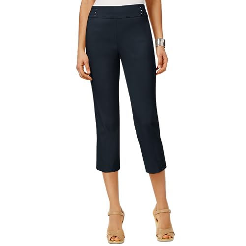 JM Women's Embellished Pull-On Capri Pants Blue Intrepid M