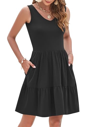 Image of AUSELILY Womens Summer Dresses 2026 Casual Sleeveless Sundress Beach Vacation Flowy Tiered Short Dresses with Pockets